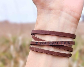 Personalized Leather Wrap Bracelet Engraved Message