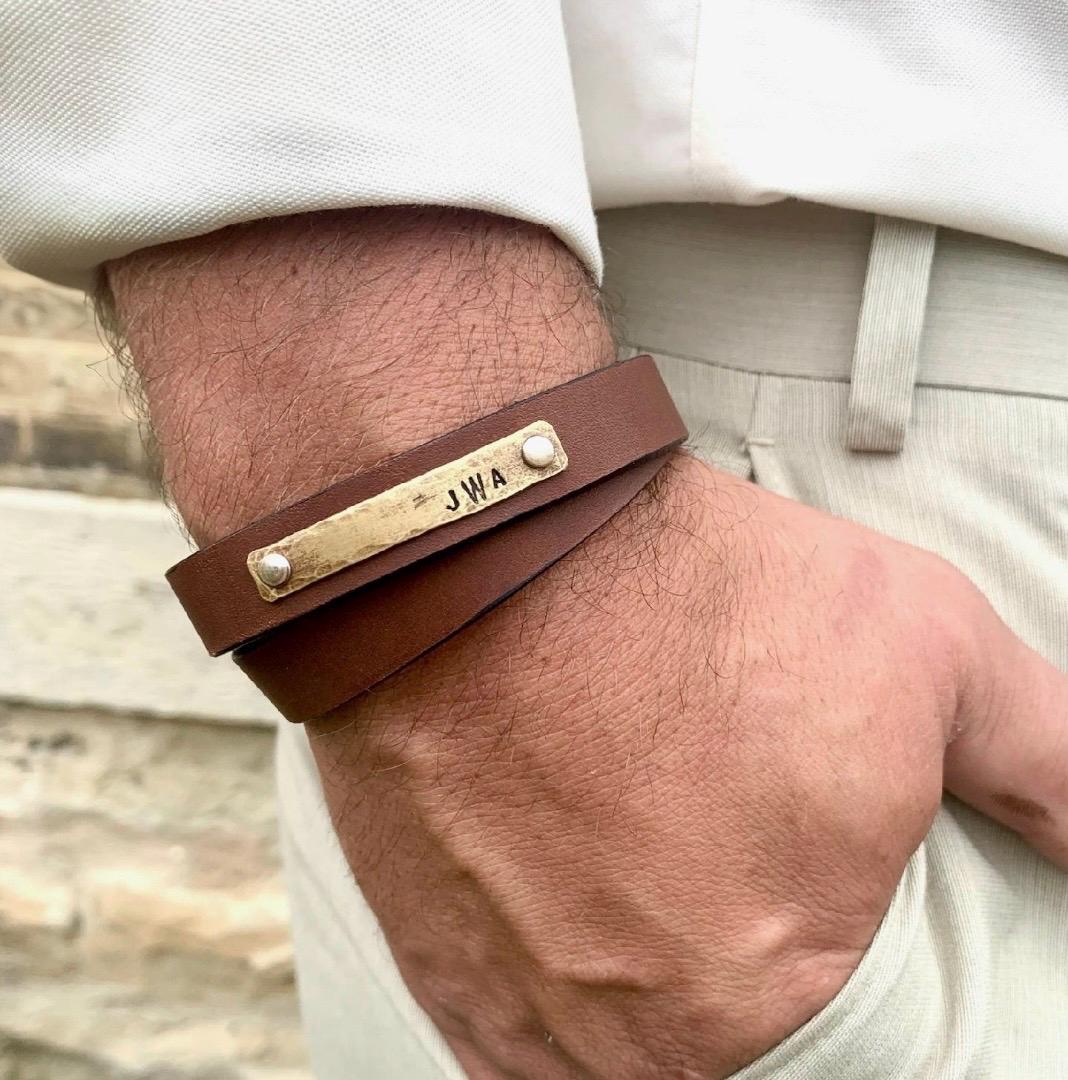 Personalized Men's Leather Wrap Bracelet with Secret Message Inside - Custom Engraved Cuff Gift