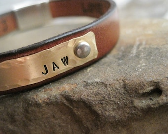 CUSTOM Personalized Leather Bracelet - Hidden Message - Leather Cuff Bracelet