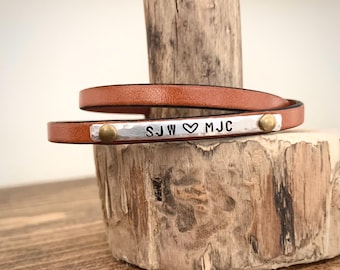 Personalized Leather Wrap Bracelet: Custom Name Charm, Valentine’s Gift for Her or Mom
