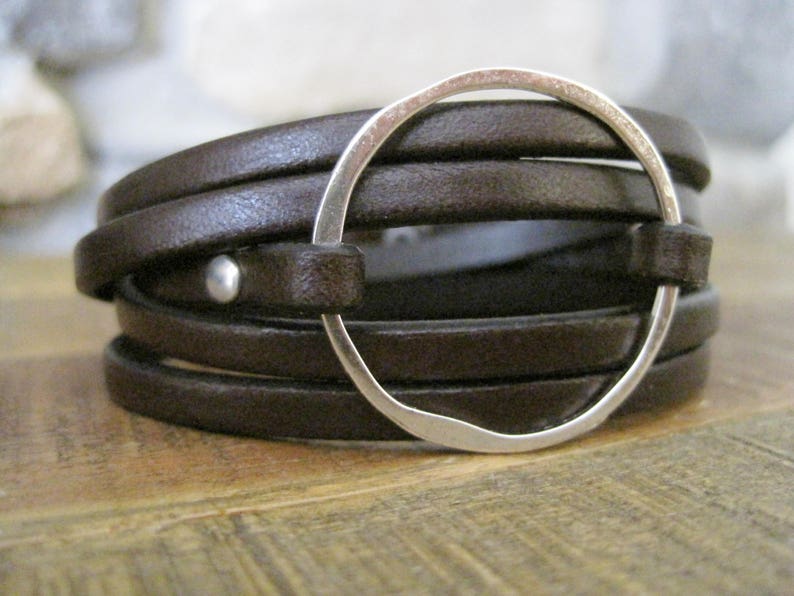 Handcrafted Leather Personalized Boho Multi-strand Silver Wrap Bracelet image 6