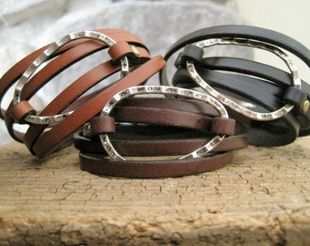 Customizable Leather Wrap Bracelet with Engraved Charm - Personalized Anniversary Gift for Women