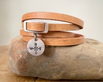 Layered Leather Wrap Bracelet with Personalized Charm