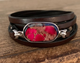 Women’s Sea Jasper Leather Personalized Multi-Strand Wrap Bracelet