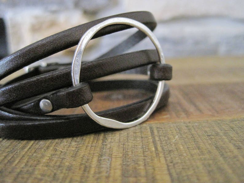 Handcrafted Leather Personalized Boho Multi-strand Silver Wrap Bracelet image 2