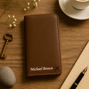 Portefeuille en cuir fait main personnalisé - 18 emplacements pour cartes, compartiment pour téléphone, grand espace de rangement pour de l'argent, design unisexe durable, cadeau parfait pour un usage quotidien
