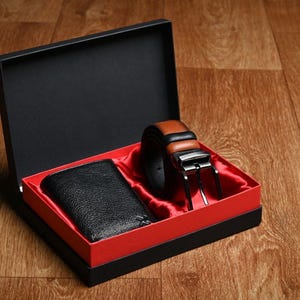 Cartera de cuero personalizada hecha a mano - Juego de cinturón - Regalo personalizado para él, cuero genuino de primera calidad, grabado de nombre, ideal para el Día del Padre