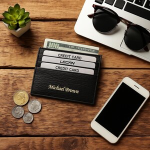 Portefeuille en cuir gravé personnalisé - 6 emplacements pour cartes, compartiment pour billets, fait main, cadeau personnalisé pour lui, cuir véritable, usage quotidien