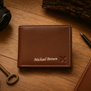 Custom Leather Wallet - Handmade, 11 Card Slots, Transparent ID Windows, Hidden Compartments Bifold Cash Section, Compact - Stylish Gift