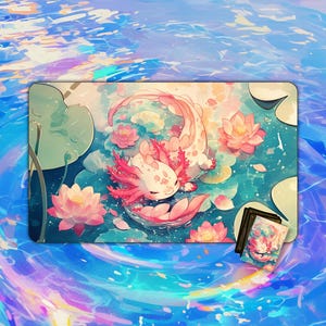 TCG Playmat |  Cute Axolotl Pond Playmat | MTG Accessory | Playmat | Custom Playmat