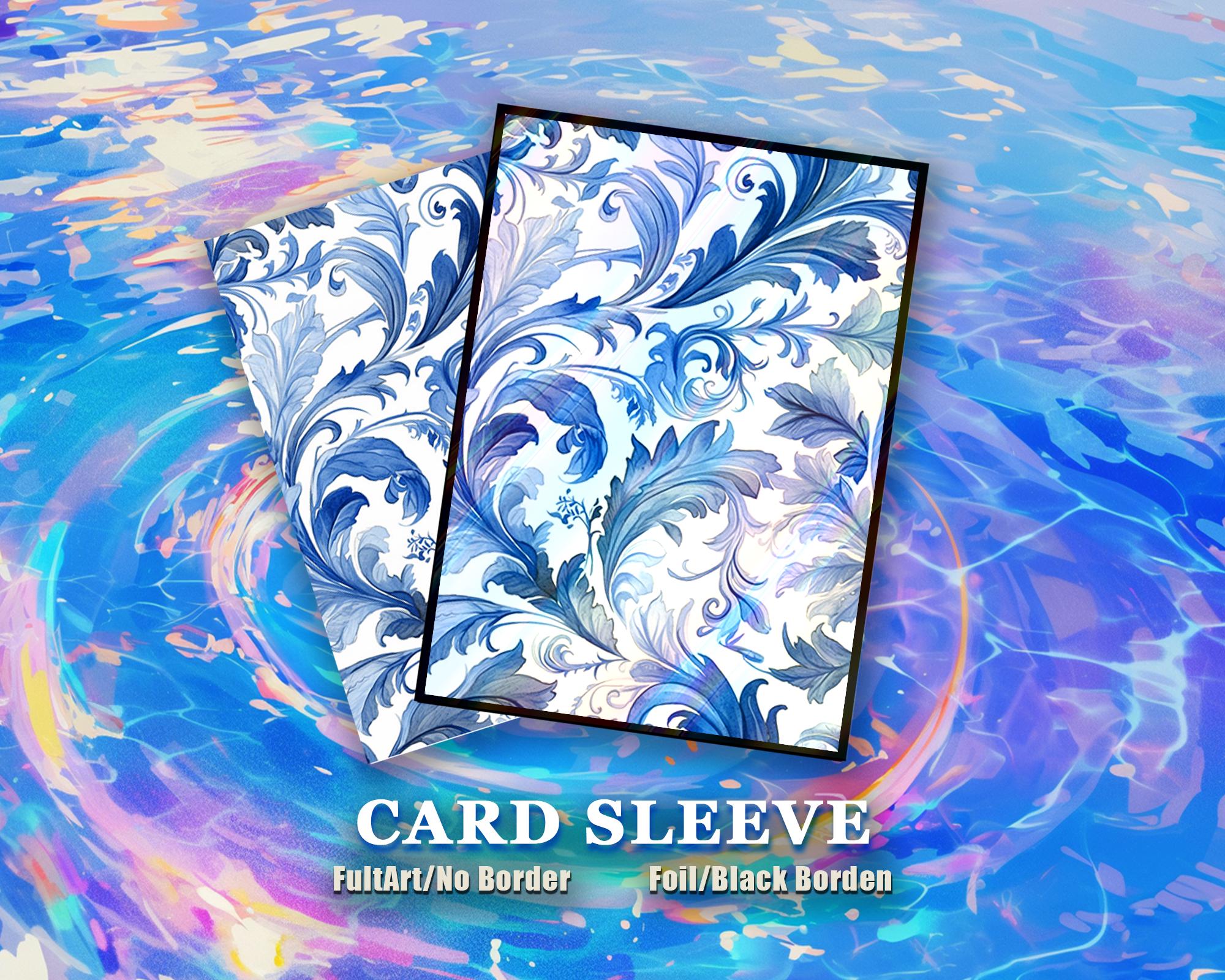 カードスリーブ：ブルーの花柄の高品質スリーブ。すべてのTCGカードに