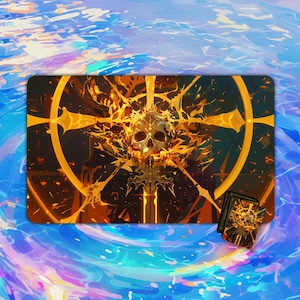 TCG Playmat |  Flaming Skull Sword Playmat | MTG Accessory | MTG Playmat | Custom Playmat
