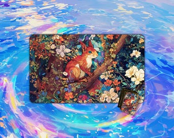 TCG Playmat | Floral Squirrel Art Playmat |  24"x14" | MTG Playmat | Custom Playmat