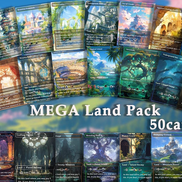 Mega Land pack (50+ cards) Anime watercolour lands set of 50 unique borderless custom proxy lands High quality lands