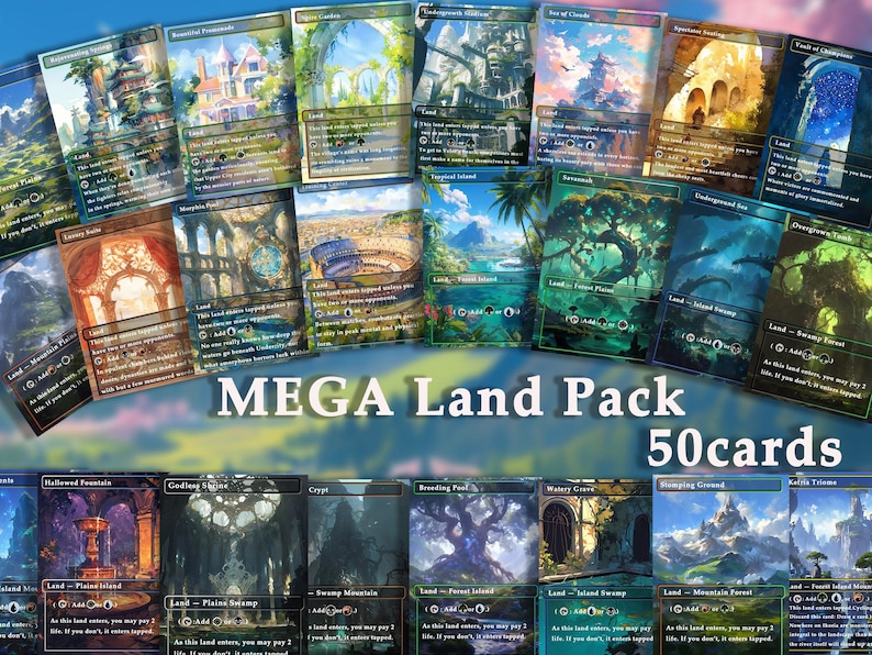 Land Card Examples Mega Land Pack (50+ Cards) Anime Watercolour Lands Set of 50 Unique ...