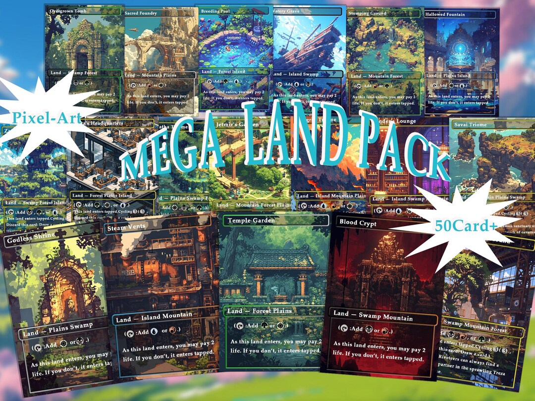 Land Pack (50+ Cards) Pixel-art Lands Set of 50 Unique Borderless