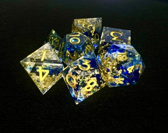 Celestial Blue and Gold Core D&D Dice Set – Resin Polyhedral for Role-Playing Games, MTG Dice,  Dice Set
