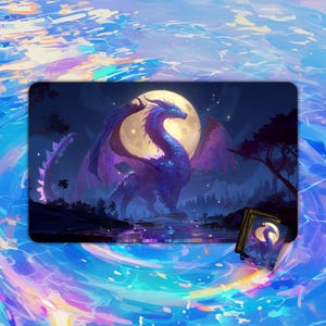 Tapis de jeu dragon azur lunaire | de bureau et tapis de souris | Tapis de jeu