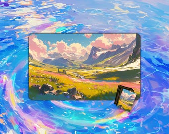 TCG Playmat | Flowery Mountain Valley Playmat |  24"x14" | MTG Playmat | Custom Playmat