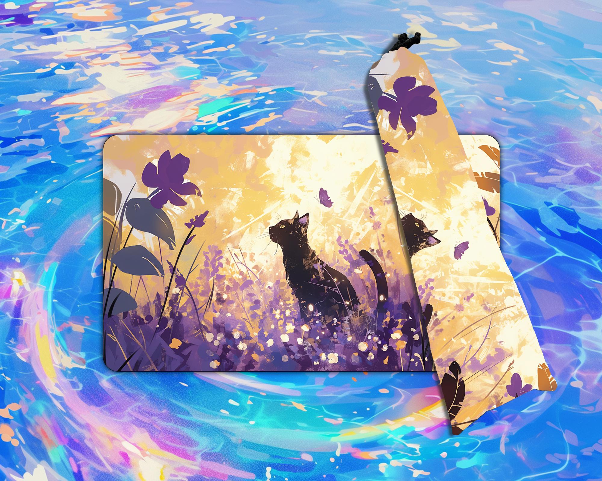 TCGプレイマット | 猫と蝶のプレイマット | 24インチ×14インチ | MTG