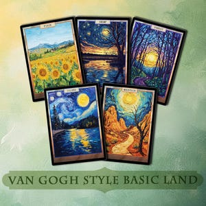 10 Van Gogh style basic lands. Custom Art Proxies , TCG Collectible Magic Card Gift.