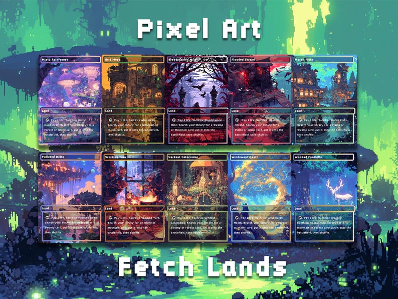Pixel Art Style Mega Land Pack, 50 Unique Borderless Custom Proxy Lands ...