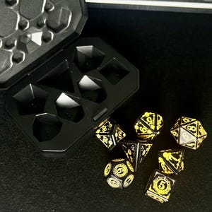 Black and Gold Core D&D Dice Set with Charging Case – Essential for Epic Role-Playing Quests, MTG Dice,  Dice Set