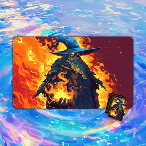 TCG Playmat |  Flaming Mage Figure Playmat | MTG Accessory | MTG Playmat | Custom Playmat
