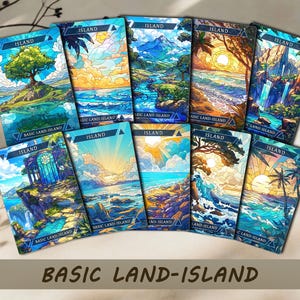 10 basisland-eiland met gebrandschilderd glas, aangepaste basislandschappen voor commandant. Verbeter je Commander-deck.