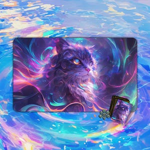 Tapete de juego/alfombrilla de escritorio y alfombrilla de ratón/alfombrilla de juego de gato neón