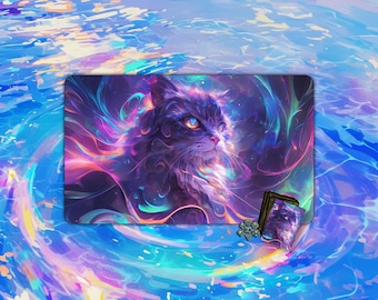 TCG Playmat |  Neon Cat Playmat |  24"x14" | Playmat | Custom Playmat
