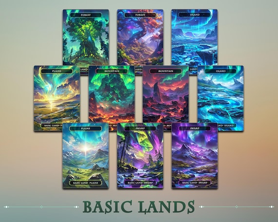 50 Basic Lands. 50 proxy cards