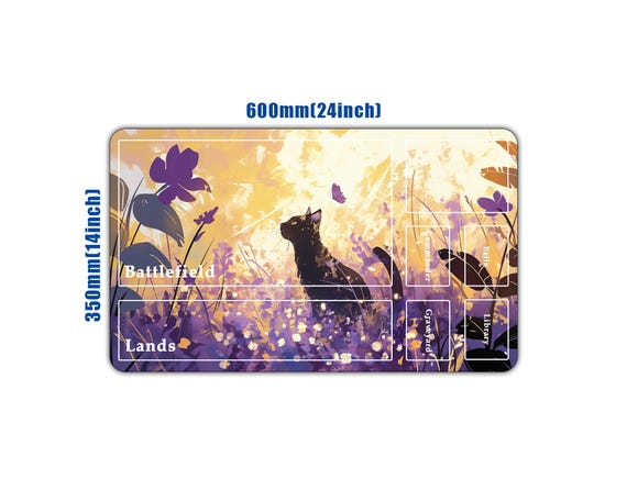TCGプレイマット | 猫と蝶のプレイマット | 24インチ×14インチ | MTG