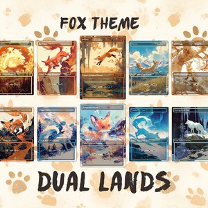 10 terrains doubles à thème Fox, cartes magiques personnalisées terrains proxy, cartes proxy
