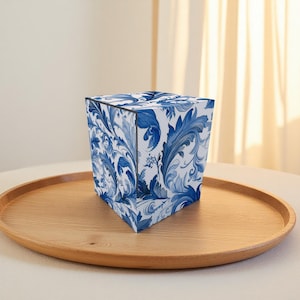 Blue Floral Pattern Deck Box, 150 Storage Collectible Deck Boxes, Custom Leather Deck Boxes