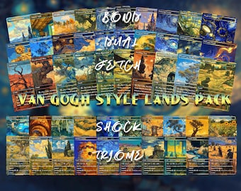 Mega pacote de terrenos EDH (50 cartas) Conjunto de terrenos estilo Van Gogh com 50 terrenos proxy personalizados e exclusivos, sem borda. Terrenos de alta qualidade para EDH ou cEDH.