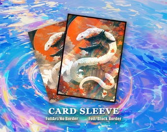 May include: Two card sleeves featuring a white snake illustration coiled around a building, set against an orange and red backdrop. The text "CARD SLEEVE" is displayed at the bottom, with options for "FullArt/No Border" and "Foil/Black Border".