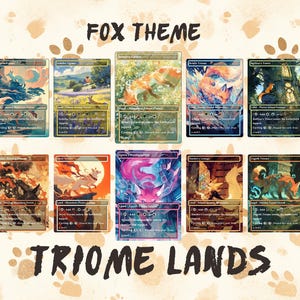 10 Fox Theme Triome Lands, Proxy Lands Custom Magic Cards, Proxy Cards