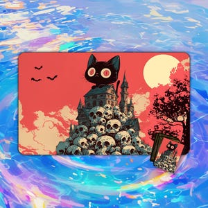 TCG Playmat |  Cat on Skull Pile Playmat | MTG Accessory | Playmat | Custom Playmat
