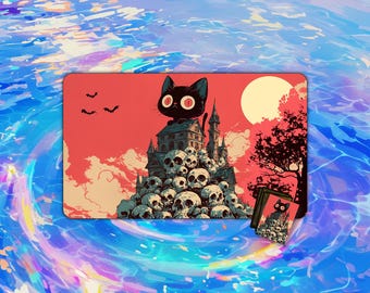 TCG Playmat |  Cat on Skull Pile Playmat |  24"x14" | Playmat | Custom Playmat