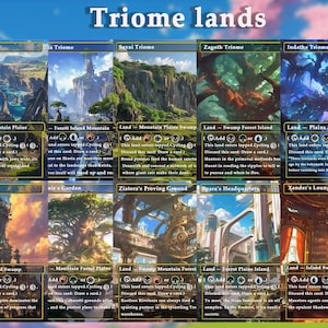 Triome land pack (10+ cards) Anime watercolour lands set of 10+ unique borderless custom proxy lands High quality lands