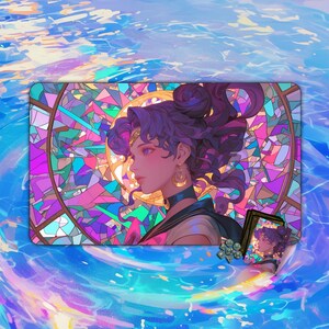 Tapis de jeu à tresses violettes Goddess | de bureau et tapis de souris | Tapis de jeu