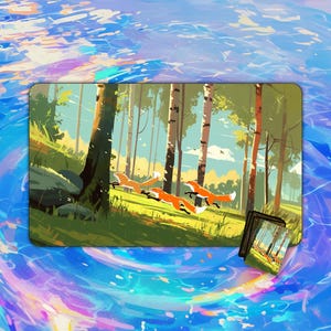 TCG Playmat |  Foxes in the Wind Playmat |  24&quot;x14&quot; | Playmat | Custom Playmat