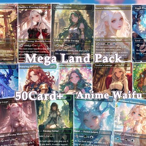 Paquete de tierras (más de 50 cartas) Estilo Anime, Tierras Proxy, Cartas Mágicas Personalizadas, Cartas Proxy Anime Waifu