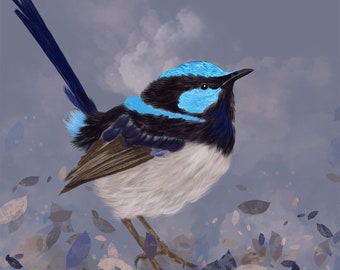 ONE Enamel Variegated Fairywren Brooch Blue Wren