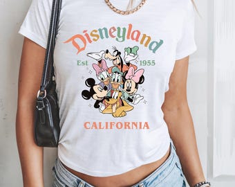 Retro Disneyland California Shirt, Disneyland Est 1955 Shirt, Disney Vacation Shirt, Mickey And Friends Shirt, Disney Crop Top, Baby Tee