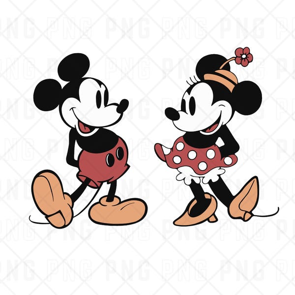 Classic Mickey and Minnie PNG, Disney retro PNG, Digital File, Instant Download