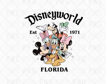 Disneyworld retrô da Flórida png, Disneyworld EST 1971 PNG, Mickey e Amigos PNG, Disneyworld png, png fofo da Disney, camisetas da Disney, png da Disney
