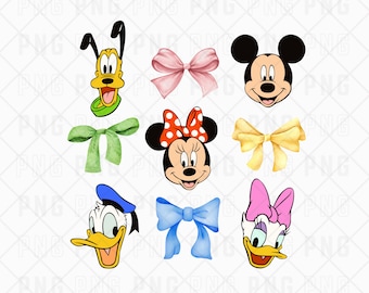 Disney Coquette Mickey and Friends Png, Mickey Minnie Bow Coquette, Bow Pluto Daisy Donald Png, Cute Disney Png, disney png, disney bow png