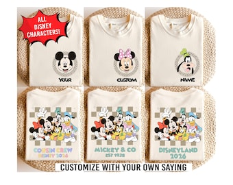 Camisetas Disney con nombre personalizado, camisetas de vacaciones Disney personalizadas, camisetas familiares a juego para viajes Disney, Mickey y compañía, camisetas Mickey a cuadros